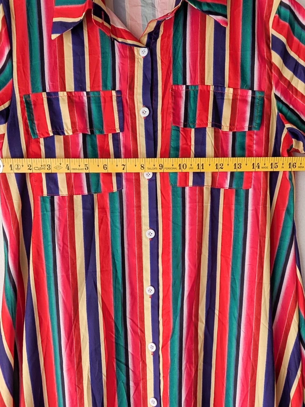Rainbow Fiesta striped button-down Shirt maxi Lightweight Travel Size Large - Picture 5 of 6